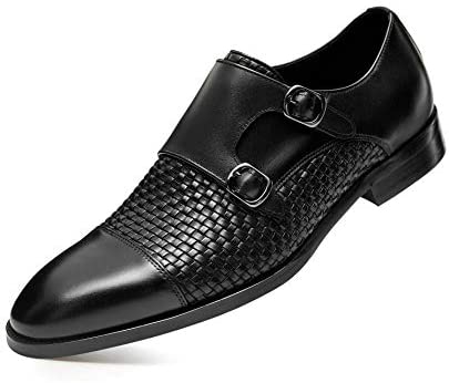 FRASOICUS Men ’s Dress Shoes Genuine Leather Single Monk Strap Slip-On Shoes for Formal Occasions