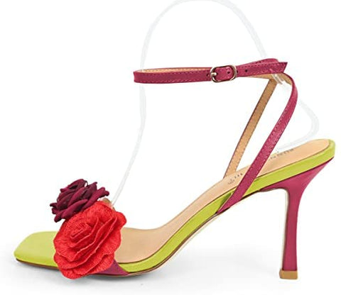 FSJ Women High Heels Sandals Stiletto Ankle Strap Open Square Toe Special Dress Evening Unique Flowers Shoes Size 4-15 US