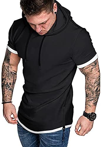 iWoo Mens Hooded T-Shirts Casual Lightweight Workout Hoodie Long/ Short Sleeve Hoodies Pullover Tee Tops Double Zips