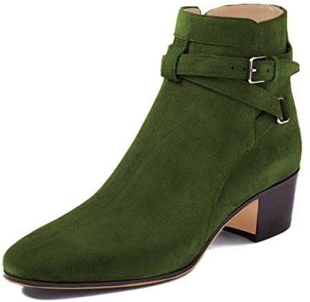 FSJ Women Elegant Round Toe Ankle Boots Comfortable Walking Mid High Chunky Heels Strappy Buckle Dress Shoes Size 4-15 M US