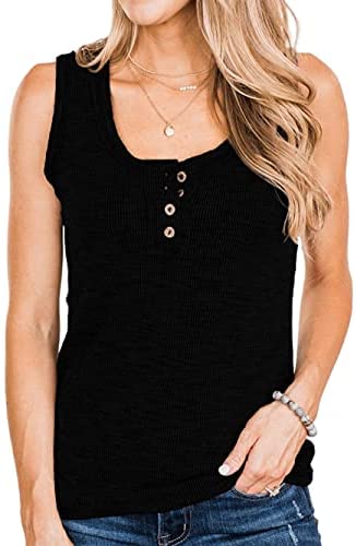 Women Button Henley Tank Top Summer Sleeveless Basic Cami Shirt Slim Knit Ribbed Fitted Blouses Tops