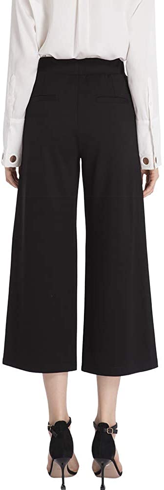Ginasy Black Wide Leg Pants for Women Business Casual Dress Pants Stretch High Waist Crop Capris Culotte