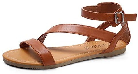 SANDALUP Flat Sandals with Oblique Band Ankle Strap for Women