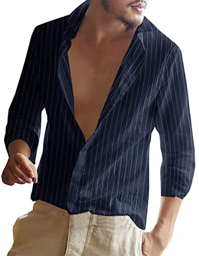 Men's Linen Cotton Striped Beach Shirts