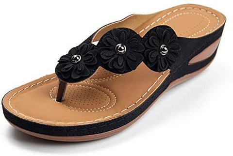 Casual Wedge Sandals for Women Comfortable Flower Clip Toe Summer Beach Sandals Fashion Ladies Bohemia Platform Dress Shoes