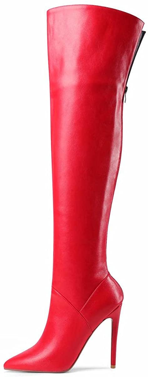 WAYDERNS Women's Thigh Over The Knee Pointed Toe Back Zip Matte Stiletto High Heel Above The Knee Boots 4.5 Inch