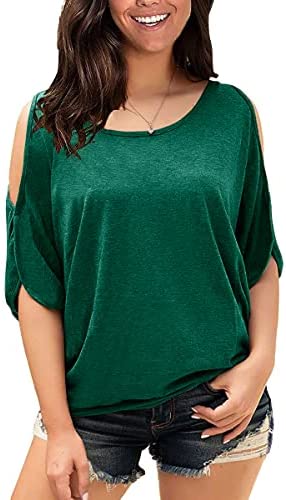 Yousify Womens Summer Cold Shoulder Tops Half Sleeves T Shirt Boat Neck Pullover Loose Basic Blouses Tees