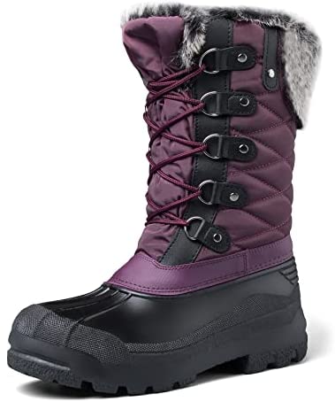 mysoft Women's Snow Boots Warm Insulated Faux Fur Lined Waterproof Mid-Calf Winter Boots