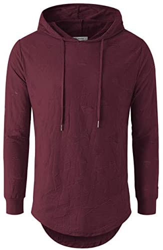 KLIEGOU Men's Hipster Hip Hop Hoodie Hole Tshirt 1705-2…
