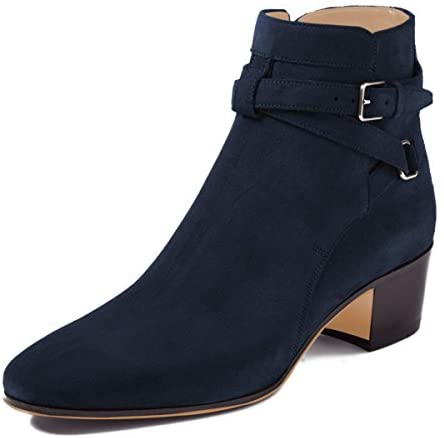 FSJ Women Elegant Round Toe Ankle Boots Comfortable Walking Mid High Chunky Heels Strappy Buckle Dress Shoes Size 4-15 M US