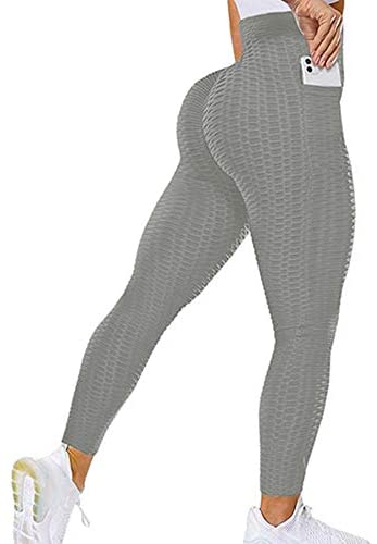 Women's Bubble Hip Butt Lifting High Waist Leggings Honeycomb Textured Tummy Control Yoga Pants Pocket Sport Tights