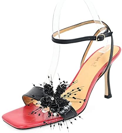 FSJ Women High Heels Sandals Stiletto Ankle Strap Open Square Toe Special Dress Evening Unique Flowers Shoes Size 4-15 US