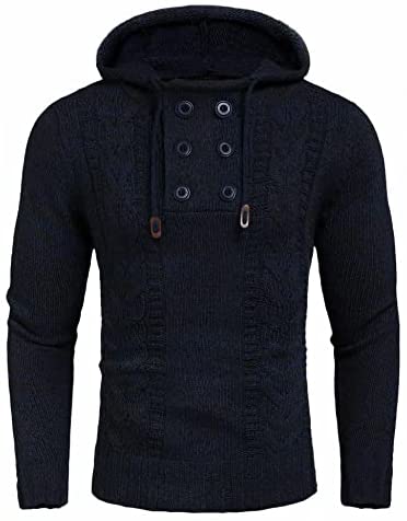 Men's Knitted Hoodies Pullover Casual Long Sleeve Turtleneck Sweaters
