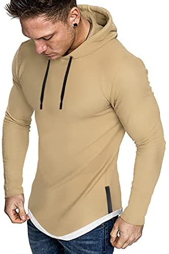 iWoo Mens Hooded T-Shirts Casual Lightweight Workout Hoodie Long/ Short Sleeve Hoodies Pullover Tee Tops Double Zips