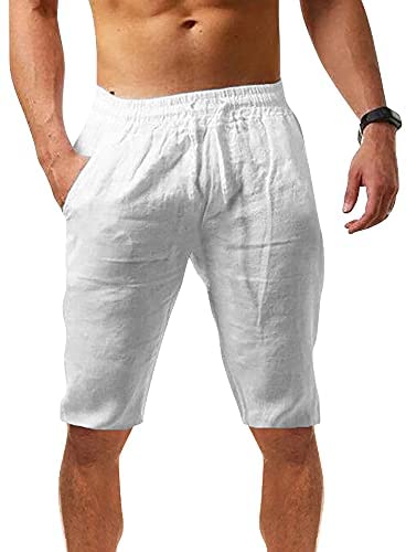 Karlywindow Mens Linen Pants Casual Loose Lightweight Drawstring Elastic Waist Summer Yoga Beach Trousers