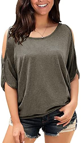 Yousify Womens Summer Cold Shoulder Tops Half Sleeves T Shirt Boat Neck Pullover Loose Basic Blouses Tees