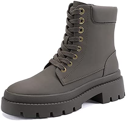 EETTARO Women's Lace Up Ankle Boots Low Heel Military Combat Booties Ladies Mid Calf Work Shoes