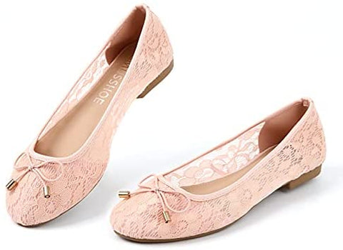 MUSSHOE Ballet Flats for Women Floral Breathable Crochet Lace Ballet Shoes Comfortable Slip On Women's Flats