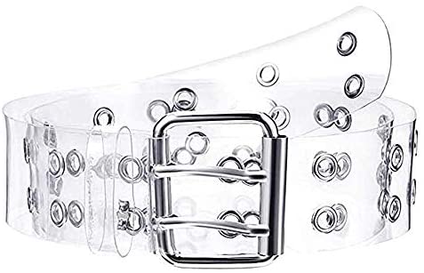 Double Grommet PU Leather Belt for Women/Men Punk metal Jean Belt Wide 1.5 Inch