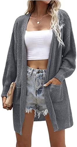 Dyexces Women's Cardigan Sweater Loose Open Front Long Sleeve Knit Chunky with Pocket