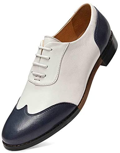 FRASOICUS Women's Oxfords Brogue Leather Wingtip Lace up Flats Formal Wedding Dress Shoes for Girls Ladies