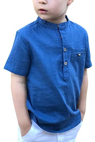 Kids Boys Linen Short Sleeve Henley Shirt Toddler Cotton Button Down Summer Tops Fashion Cool T-Shirts