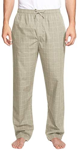 Men Cotton Linen Pajama Pants Elastic Drawstring Waist Sleepwear Plaid Pj Bottoms