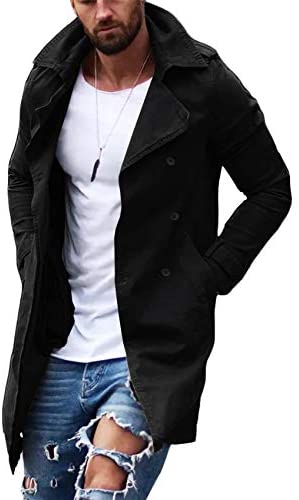 Gafeng Mens Double Breasted Trench Coat Notched Lapel Casual Slim Fit Cotton Long Windbreaker Overcoat