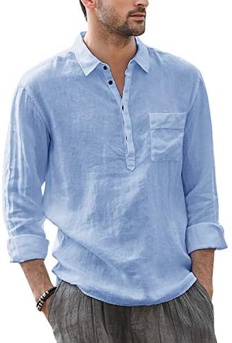 Karlywindow Mens Linen Shirts Long Sleeve Button Down Hippie Casual Cotton Lightweight Beach Yoga T Shirts