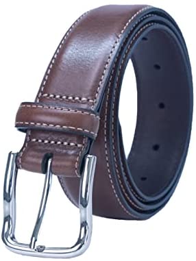 BLUESEAGULL Leather Belt for Men with Single Prong, Dress and Causal, Italian Full Grain Genuine Waist Leather, 1 3/8" Wide