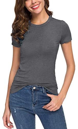 Women's Crewneck Slim Fitted Short Sleeve T-Shirt Stretchy Bodycon Basic Tee Tops
