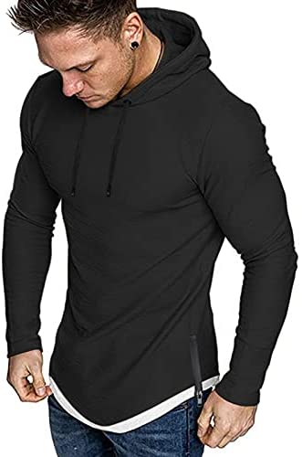 iWoo Mens Hooded T-Shirts Casual Lightweight Workout Hoodie Long/ Short Sleeve Hoodies Pullover Tee Tops Double Zips
