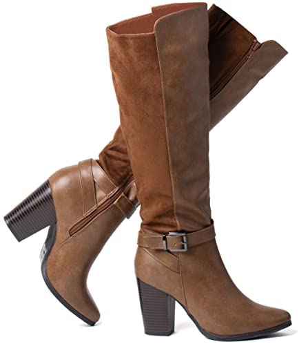 Women's Heeled Knee High Boots Zip Up High Chunky Heeled Boots