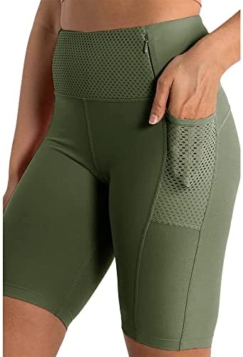 Womens Mesh Stretch 7 inch Yoga Shorts Workout Running Slim Tights with Pockets