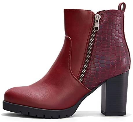 mysoft Womens Ankle Boots Chunky High Heel Zipper Boots