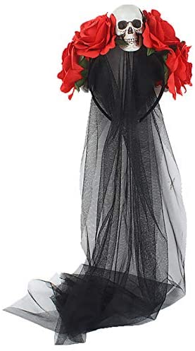 AWAYTR Halloween Spider Rose Flower Headband Veil Leave Rose Large Spider Flower Crown Headdress for Women Girls