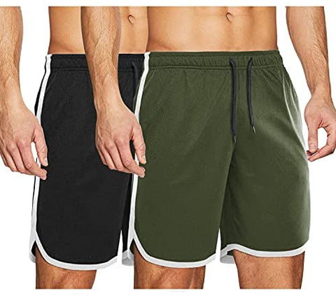 Men 7" Athletic Running Shorts Quick Dry Mesh Gym Workout Shorts 2 Pack