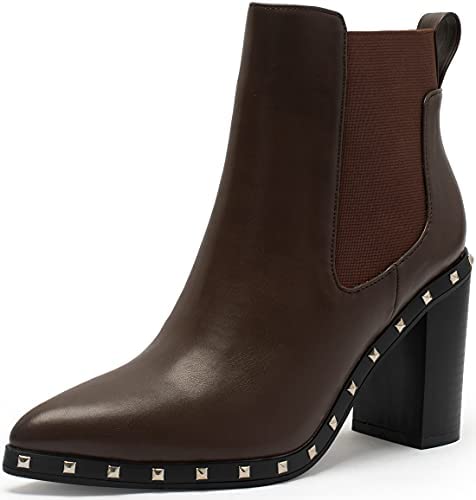 Women's Ankle Boots Pointed Toe Chelsea Boots Elastic Gore Heeled Boots