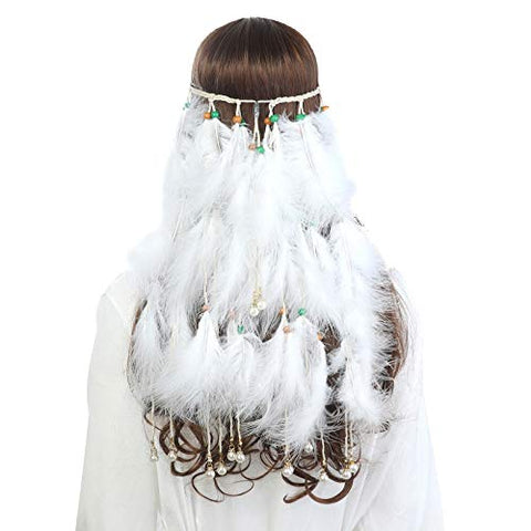 Hippie Headband Feather Dreamcatcher Headdress - AWAYTR Boho Feather Headwear Feather Headpiece Hippie Peacock Feather Festival Hair Band (Brown)