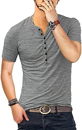 Mens Casual Slim Fit Basic Henley Short/Long Sleeve Fashion T-Shirt