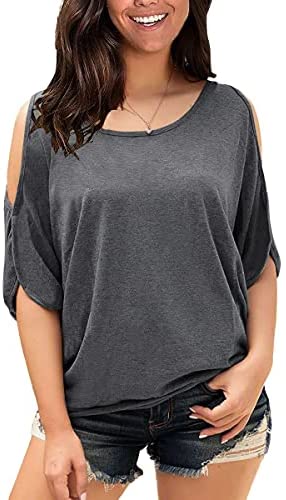 Yousify Womens Summer Cold Shoulder Tops Half Sleeves T Shirt Boat Neck Pullover Loose Basic Blouses Tees