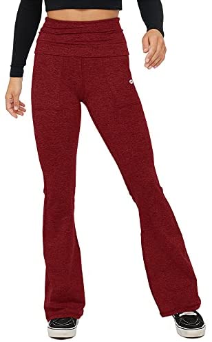 Womens Flare Yoga Pants High Waisted Foldover Workout Leggings with Pockets