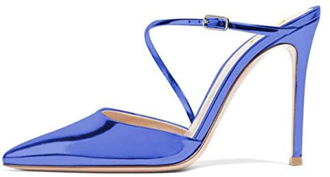 Women Chic Pointy Toe Mules Stiletto High Heels Sandals Strappy Slide Dress Party Wedding Shoes with Buckle Size 4-15 US