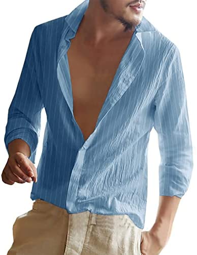 Men's Linen Cotton Striped Beach Shirts
