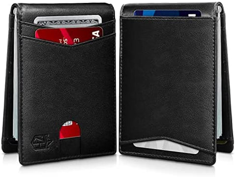 Zitahli RFID Wallet for Men, 14 Cards Slim Mens Wallet with Money Clip Front Pocket Wallet Bifold Leather Minimalist Credit Card Holder for Men with Gift Box and ID Window