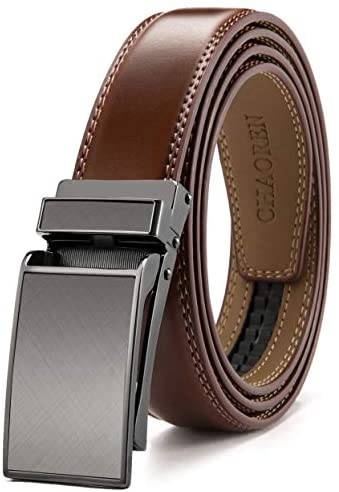 Leather Ratchet Belt 1 1/4" Comfort with Click Buckle, CHAOREN Dress Belt Adjustable Trim to Exact fit