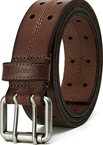Leather Work Belt, CHAOREN Double Prong Leather Belts for Men Heavy Duty 1 1/2", Mens Casual Belts for Jeans