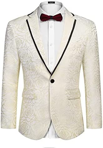 Men's Floral Suit Jacket Embroidered Wedding Blazer Party Dinner Tuxedo
