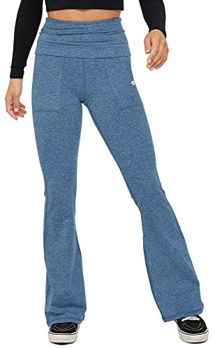 Womens Flare Yoga Pants High Waisted Foldover Workout Leggings with Pockets