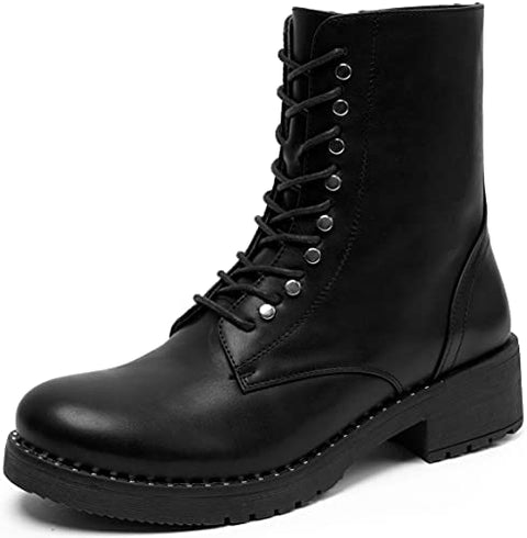 katliu Women's Military Combat Boots Lace Up Ankle Boots